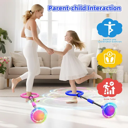 Vista 3 de Bola de salto de tobillo para niños, plegable y colorida rueda de salto con luz intermitente para adultos, juego para interiores y exteriores