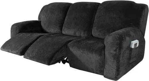 Vista 7 de vctops Fundas reclinables de felpa de terciopelo de lujo, 4 piezas, fundas elásticas y suaves para sofá, protector antideslizante de muebles