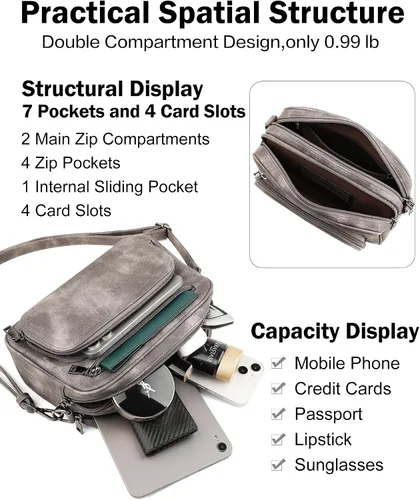 Vista 6 de FADEON Bolsos cruzados para mujer y mochila para laptop Colección Gris