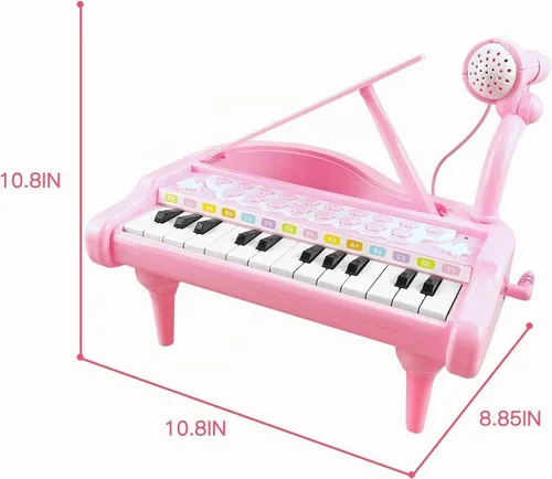 Vista 8 de Love & Mini - Piano/teclado de juguete para niños de 3 a 5 años como regalo de cumpleaños, con 24 teclas, color rosa; instrumento musical de juguete