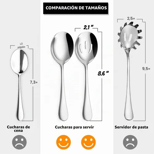 Vista 2 de Hiware Juego de 8 piezas, incluye 4 cucharas y 4 cucharas ranuradas, utensilios de buffet de acero inoxidable 18/8, pulido con espejo, apto