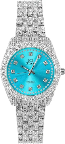 Vista 6 de Techno Pave Reloj elegante con esfera de diamantes de 1.260 in para mujer