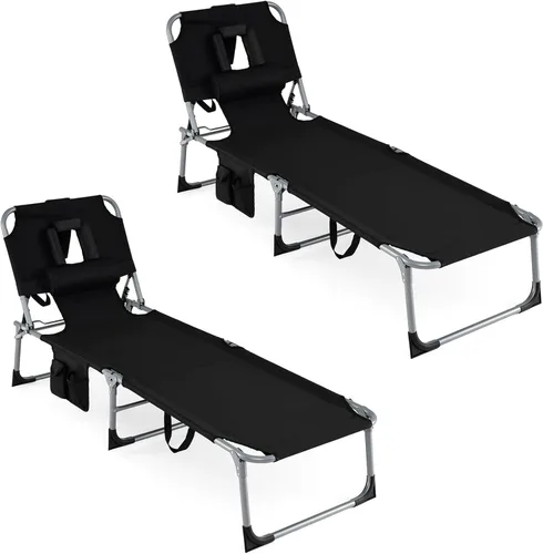 Vista 16 de COSTWAY Silla de salón plegable de playa, silla de bronceado con agujero para la cara, respaldo ajustable de 5 posiciones, almohada y bolsillo
