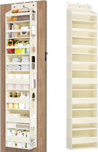 Vista 16 de Mefirt Organizador para colgar sobre la puerta, 6 estantes para colgar en la puerta con 6 bolsillos de gran capacidad, estantes colgantes