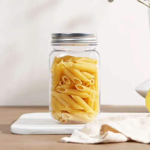 Vista 7 de Tarros Mason de plástico transparente de 16 onzas con tapa de rosca, tarros vacíos reutilizables para almacenamiento de alimentos, recipientes