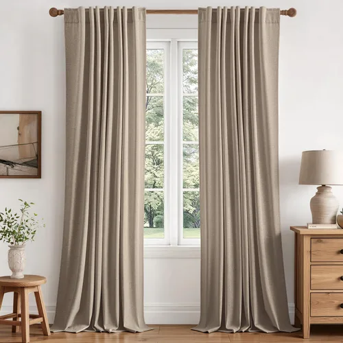 Vista 28 de MIULEE Cortinas de lino 100% opacas para dormitorio, 40 pulgadas de ancho x Marrón Oscuro