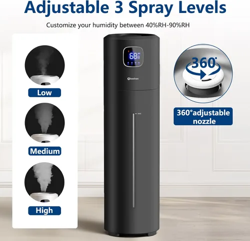 Vista 5 de Akeshan Humidificadores Grandes para Dormitorio, 9L/2.5Gal Ultrasónico de Niebla Fría, Relleno Superior Fácil de Limpiar con Velocidad de Niebla