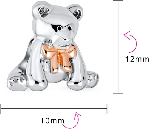 Vista 3 de I Love You CZ Accent Red Heart Stuffed Animal Teddy Bear Hug Charm Bead For Women Teen Daughter Gold Plated .925 Sterling Silver Fits European