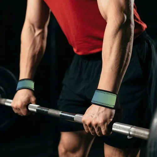 Vista 7 de Dark Green Gradient Lifting Wrist Straps 26" Neoprene Padded Wrist Wraps Gym for Weightlifting, Bodybuilding, Powerlifting, Strength Training