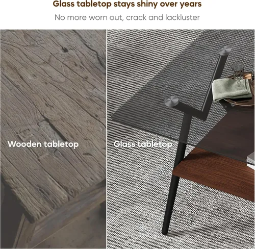 Vista 5 de Mesa auxiliar rectangular contemporánea de cristal con patas de metal cruzadas en ángulo para sala de estar, elegante mesa auxiliar de vidrio