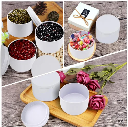 Vista 6 de BBAXI Latas de velas blancas de 4 onzas, 24 piezas, lata de vela vacía negra con tapas para hacer velas caseras, frascos de velas blancas mate Latas