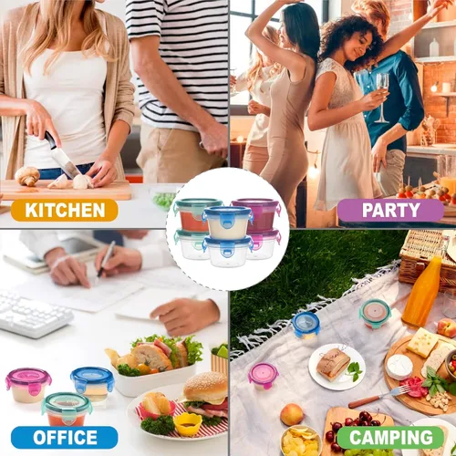 Vista 6 de Freshmage Recipiente para aderezo de ensalada para llevar, [paquete de 6] recipientes pequeños de 2.7 onzas para condimentos con tapas a prueba
