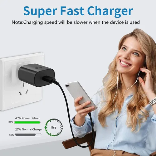 Vista 3 de Cargador súper rápido de 45 W tipo C, cargador de teléfono Android USB C para Samsung Galaxy S23 Ultra/S23/S23+/S22 Ultra/S22+/S22, Note 10/Note