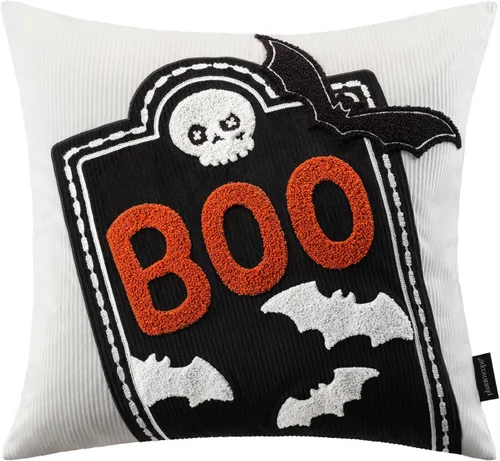 Vista 8 de Phantoscope Fundas de almohada decorativas de pana a rayas, fundas de almohada decorativas de Halloween con bordado hecho a mano, de esqueleto