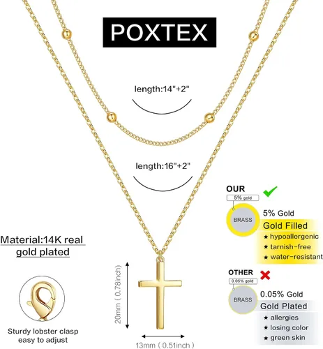 Vista 2 de Collar de cruz para mujeres y niñas, delicado chapado en oro de 14 quilates, gargantilla con dije de cruz que no se deslustra, impermeable, moderno