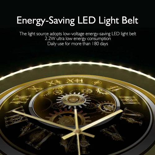 Vista 3 de Geek Alerts Clockwork - Reloj de pared de cuarzo silencioso estilo steampunk con control de voz, luz nocturna LED para dormitorio, hogar, números
