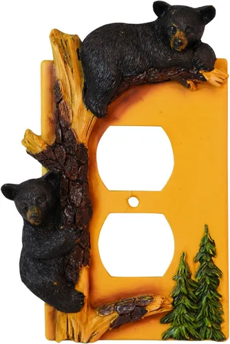 Vista 10 de Black Bear - Cubierta de triple interruptor para decoración del hogar, árbol de escalada de oso de vida silvestre, caza rústica con tornillos