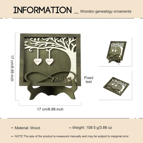 Vista 2 de Árbol genealógico con etiqueta de corazón, placas de madera grabadas personalizadas, regalos personalizados para madres, padres, escritorio, nombres