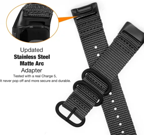 Vista 2 de Abanen Bandas de nailon para Fitbit Charge 6 / Charge 5, correa de nailon tejido de secado rápido con cierre de anillo de acero inoxidable ajustable