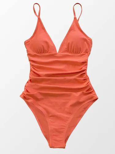 Vista 5 de CUPSHE - Traje de baño de una pieza para mujer con control de abdomen y cuello en V