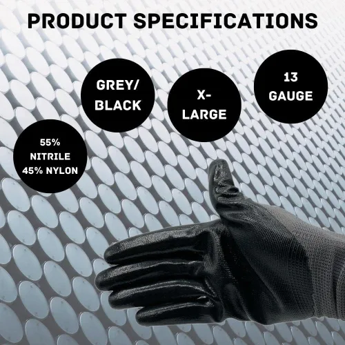 Vista 2 de PackagingSuppliesByMail PSBM Nitrile Coated Safety Work Gloves, Dipped Coating For Grip With Breathable Backing