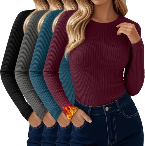 Vista 17 de Paquete de 4 camisas térmicas de manga larga acanaladas