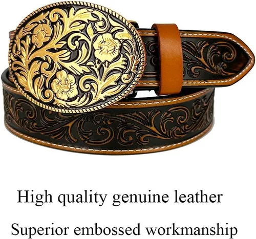 Vista 2 de TOPACC Cinturones occidentales de cuero genuino para mujer y hombre, vaquera, vaquera, campo, rodeo, hebilla, pantalones vaqueros, vestidos