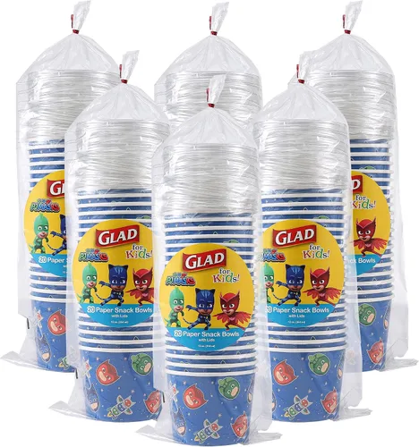 Vista 7 de Glad Cuencos de papel para aperitivos con tapas para niños, diseño espacial, resistentes, desechables para microondas con tapas para sopa o helado