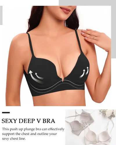 Vista 3 de Brasier de espalda baja para vestido sin espalda, brasier push up, sujetadores de escote en V profundo para mujer