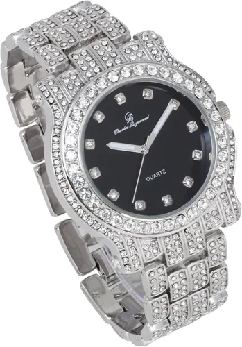 Vista 32 de Charles Raymond Bling-ed Out Ultimate Hip Hop Royalty Reloj para hombre con número romano de fácil lectura o indicadores de tiempo de diamantes