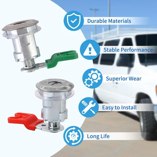 Vista 6 de Cilindro de bloqueo de puerta con llave para Ford Econoline E150, Van E250, Van E350, Van E350, Van 1997-2018, reemplazo LC6177 + 703369 X4 + 597638
