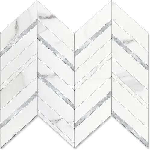 Vista 16 de STICKGOO 1 hoja de azulejos de espiga para despegar y pegar, PVC de mármol blanco para salpicaderos, azulejos de pared autoadhesivos para cocina