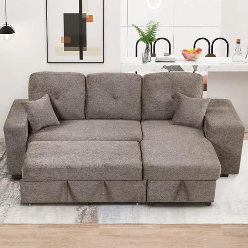 Vista 3 de Bellemave Sofá cama extraíble en forma de L, sofá modular reversible, sofá tapizado de 95 pulgadas con diván de almacenamiento y 2 taburetes