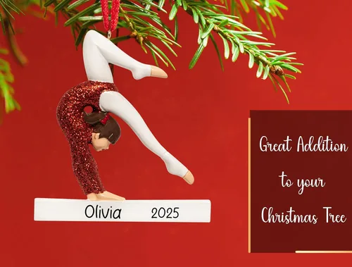 Vista 5 de Adorno de Navidad personalizado de gimnasia 2026 Adorno de gimnasia en barra de equilibrio, decoración de mujer para árbol de Navidad, regalo