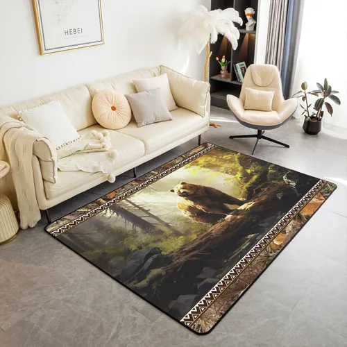 Vista 16 de Castle Fairy Alfombra antideslizante para sala de estar, diseño de ciervos salvajes, pinos de la selva, alfombra antideslizante para sala de estar