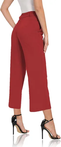 Vista 2 de siliteelon Pantalones largos tipo palazzo de cintura alta para mujer, de pierna ancha, cómodos, para el trabajo