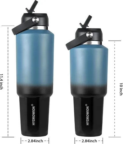 Vista 7 de HYDROWION Botella de agua aislada de 32 onzas, soporte para botella de agua para automóvil, botella de viaje aislada al vacío de doble pared