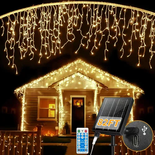 Vista 8 de Luces Solares de Carámbanos para Exteriores Impermeables - 82 Pies 660 Luces LED de Carámbanos de Navidad para Exteriores con Control Remoto, Blanco