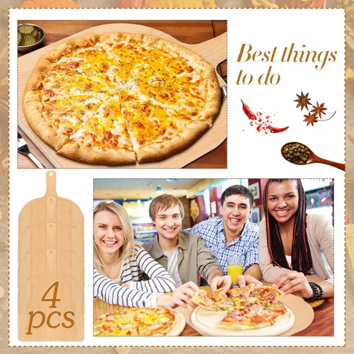Vista 4 de Nuogo 4 piezas de madera para pizza de 12 pulgadas, espátula de pizza de madera, tabla de cortar natural con mango para restaurante, hornear, pan