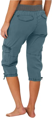Vista 19 de Pantalones capri tipo cargo para mujer, ligeros, de secado rápido, atléticos, para verano, casuales, con bolsillos