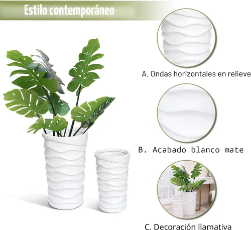 Vista 5 de LuxenHome Macetas Altas para Plantas de Exterior, Juego de 2 Macetas para Interiores y Exteriores con Orificio de Drenaje y Tapón de Goma, Macetas
