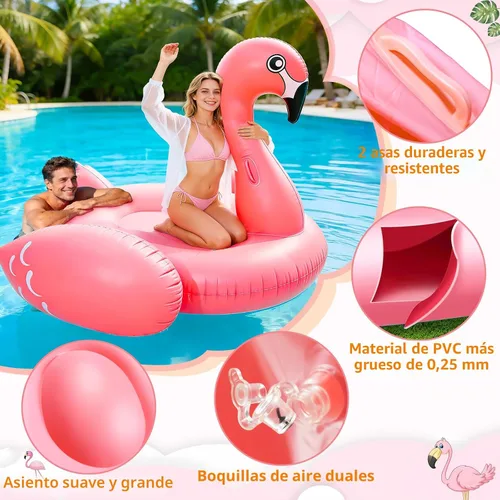 Vista 6 de TURNMEON Flotador inflable de flamenco gigante de 102 pulgadas, flotador inflable de verano para playa, piscina, fiesta, juguetes para montar, balsa