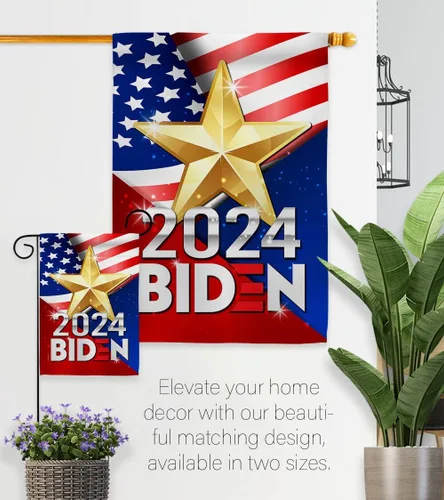 Vista 8 de Biden Harris bandera de jardín con bandera de voto, soporte de pared para el presidente patriótico demócrata republicano de la fiesta de té