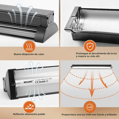 Vista 4 de MIXJOY T5 HO UVB Kit de luz de reptil, 22 pulgadas, 24 W, 10.0 bombilla