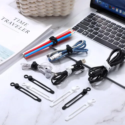 Vista 2 de Nuanchu 40 piezas de bridas para cables de silicona reutilizables, soporte ajustable, multiusos, organizador de cables de carga para sujetar cables