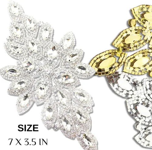 Vista 2 de PEARLY JUN Parches de apliques de cristal con diamantes de imitación para bricolaje, con cuentas, ropa de costura para cinturón de boda, vestidos
