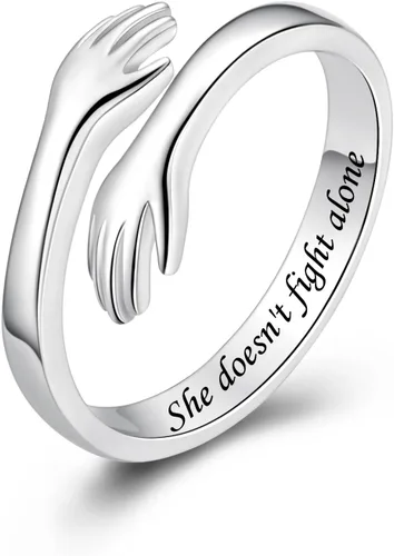 Vista 28 de Anillos de abrazo de plata esterlina S925 para mujeres, adolescentes y niñas, anillo ajustable para nieta, hija, esperanza, promesa, amistad, anillo