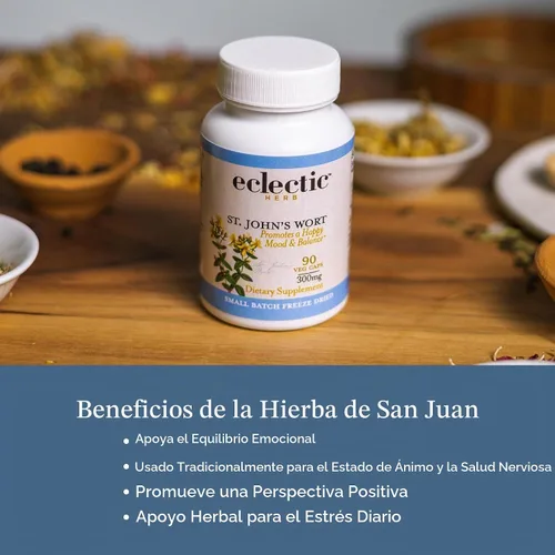 Vista 4 de Hierba ecléctica, cápsulas de hierba de San Juan, soporte del sistema nervioso, 120 CT Azul