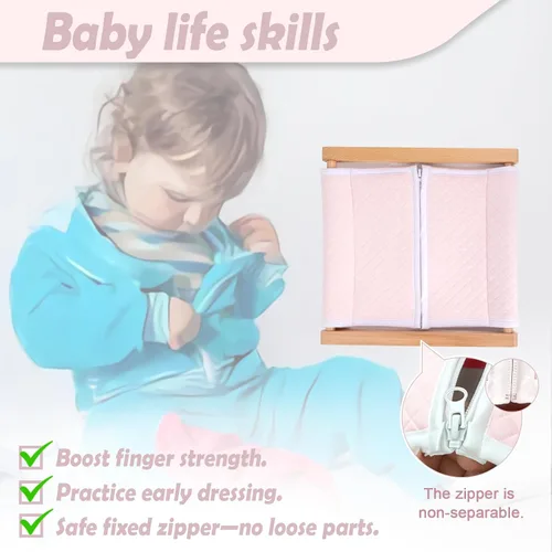 Vista 3 de Montessori - Juguetes de madera para vestirse, tabla de aprendizaje, habilidades básicas de vestir: botones, broches de presión, cremalleras