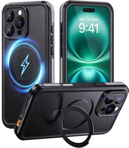Vista 24 de Lanhiem Funda para iPhone 14 con soporte, IP68 impermeable a prueba de polvo con protector de pantalla integrado, cuerpo completo, a prueba